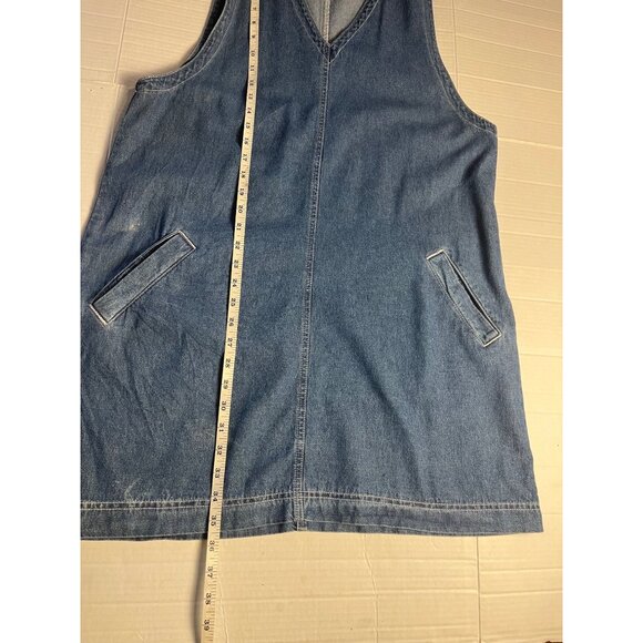 Womens Essentials Denim Sleeveless Jumper Dress V-Neck With Pockets L 100% Cotto - Picture 9 of 11